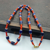 Antique Vintage Venetian White Heart And Blue Chevron Trade Beads Necklace W2